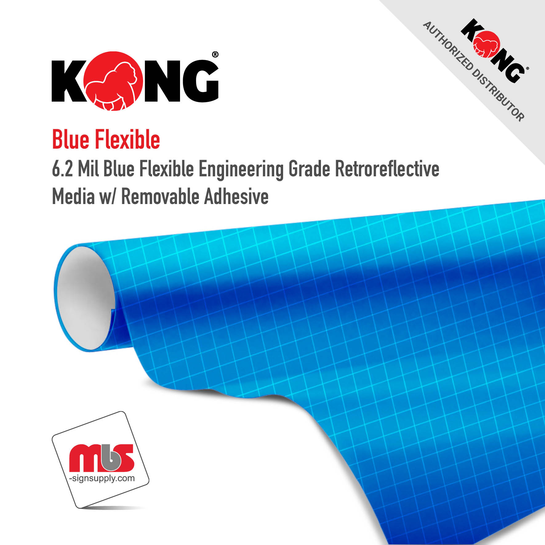 36'' x 50 Yard Roll - Kong Blue Engineering Grade Reflective Media w/ Permanent Adhesive