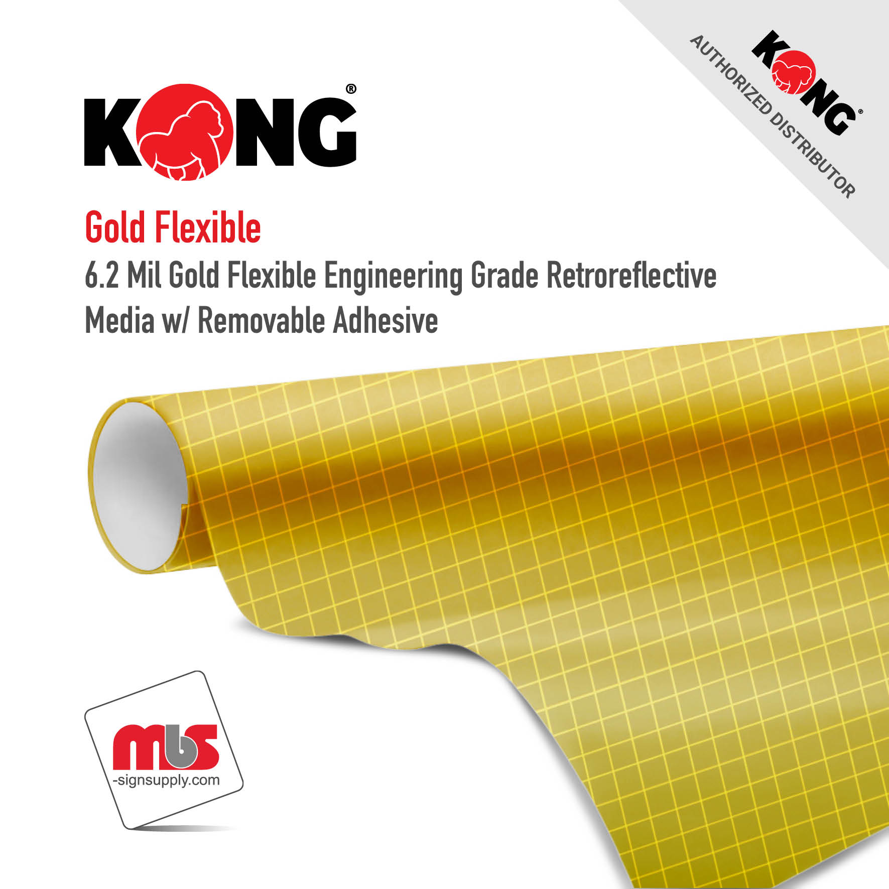 36'' x 50 Yard Roll - Kong Gold Engineering Grade Reflective Media w/ Permanent Adhesive